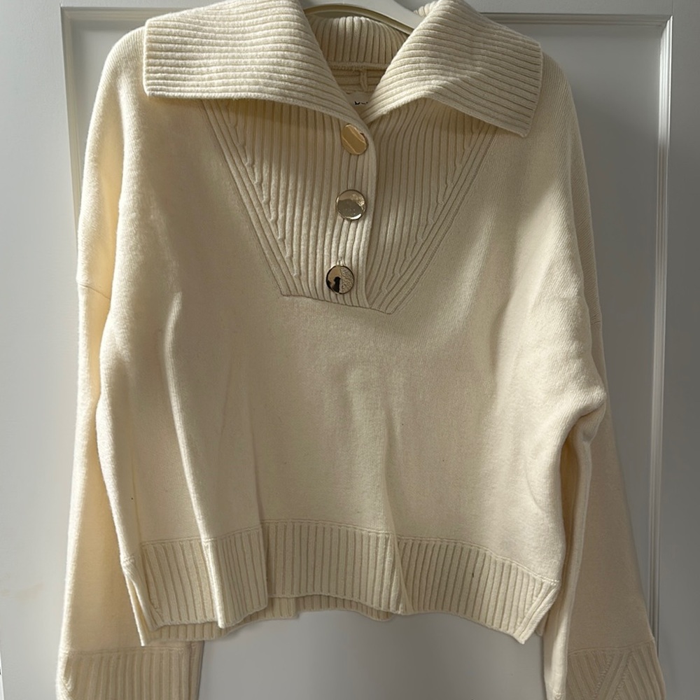 BASH Cream Ribbed Collar Sweater